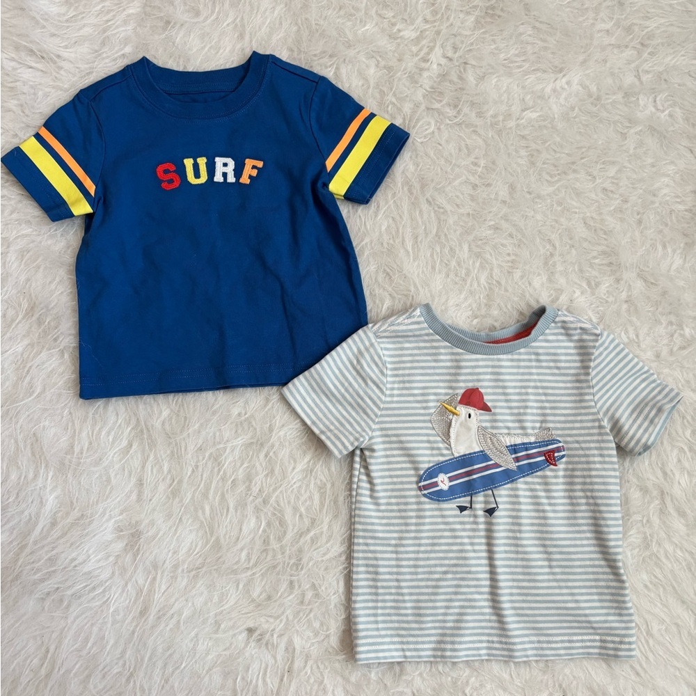 Bundle of 2 Janie and Jack Navy Summer 'SURF' & Seagull Short Sleeve Tees
